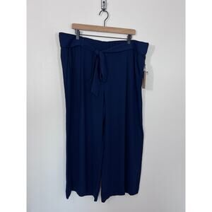 Halogen Navy Tie Waist Wide Leg Cropped Pants Size Large NWT